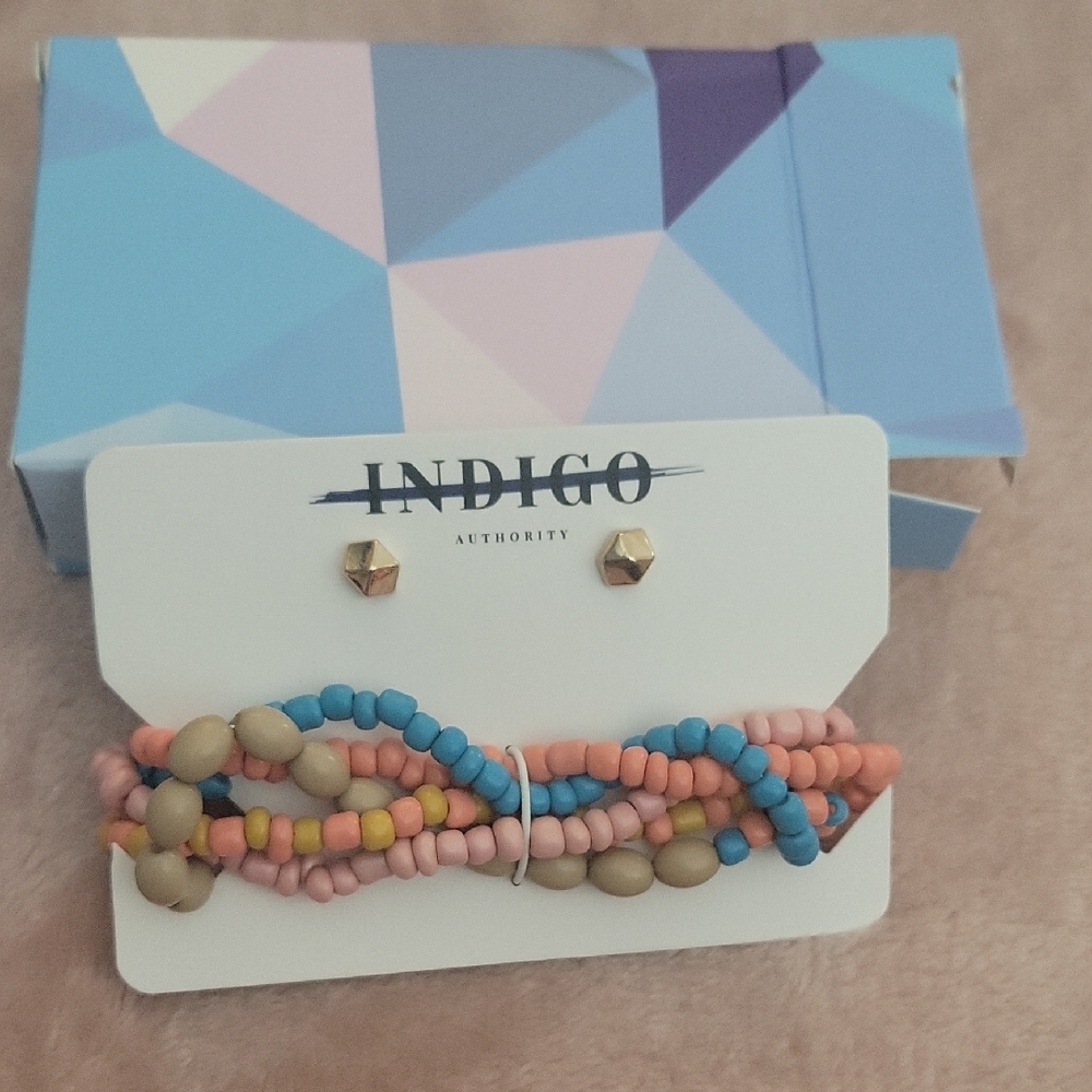Blue and Pink Beaded Bracelet with Natural Texture